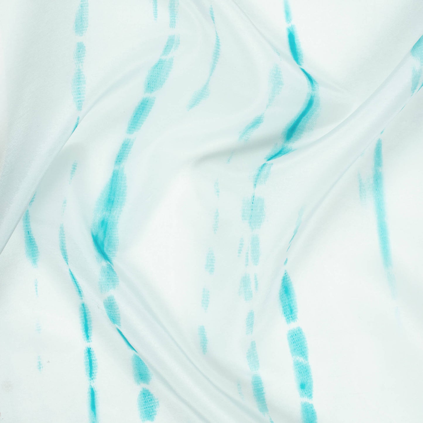 White And Maya Blue Shiiborii Pattern Digital Print Organza Satin Fabric