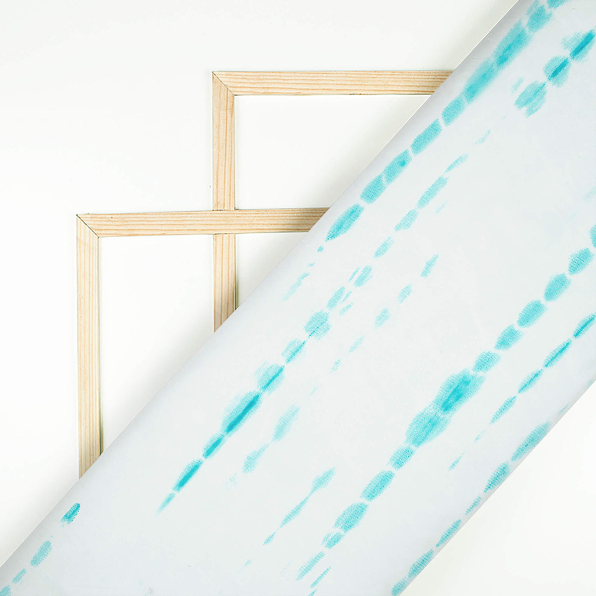 White And Maya Blue Shiiborii Pattern Digital Print Organza Satin Fabric
