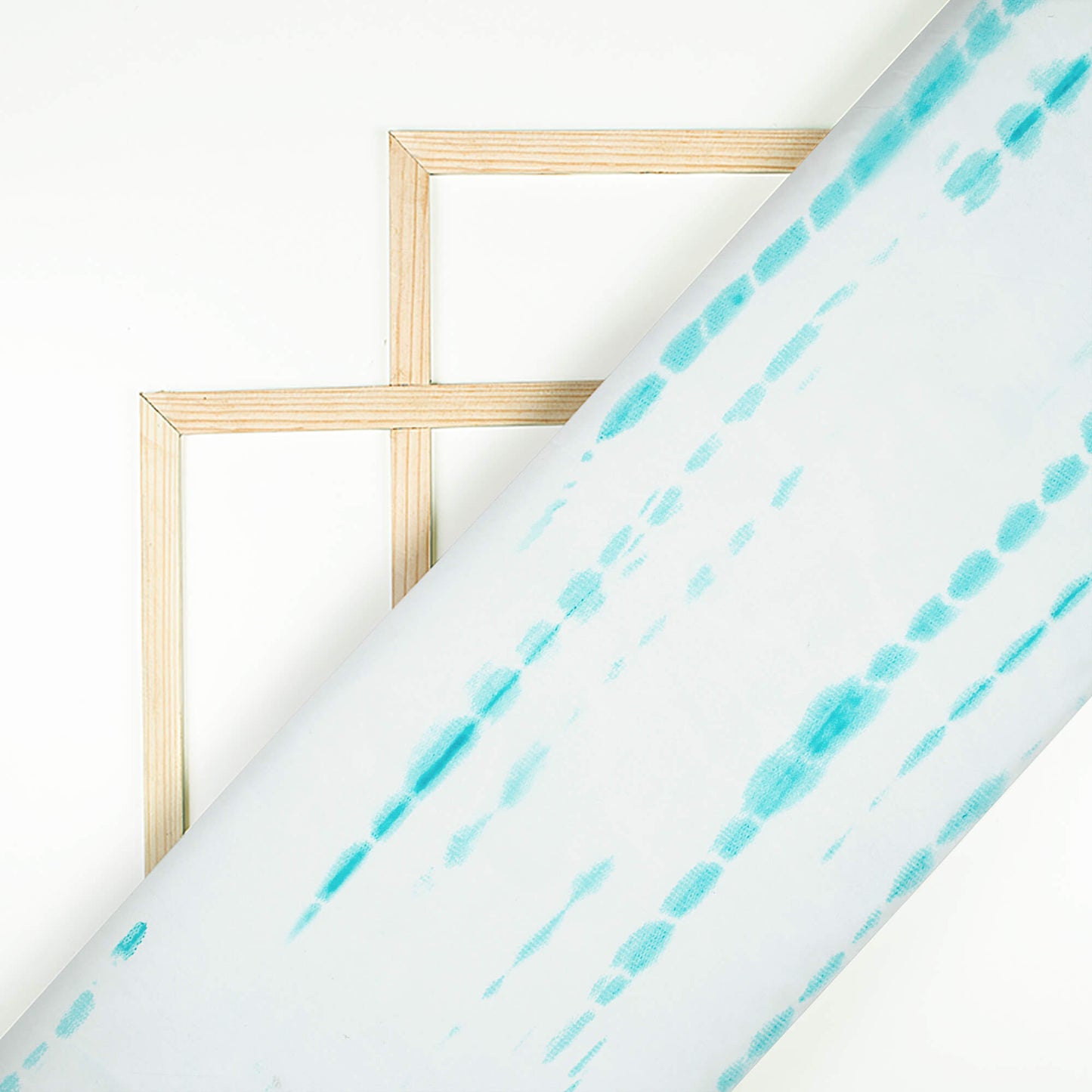 White And Maya Blue Shiiborii Pattern Digital Print Organza Satin Fabric