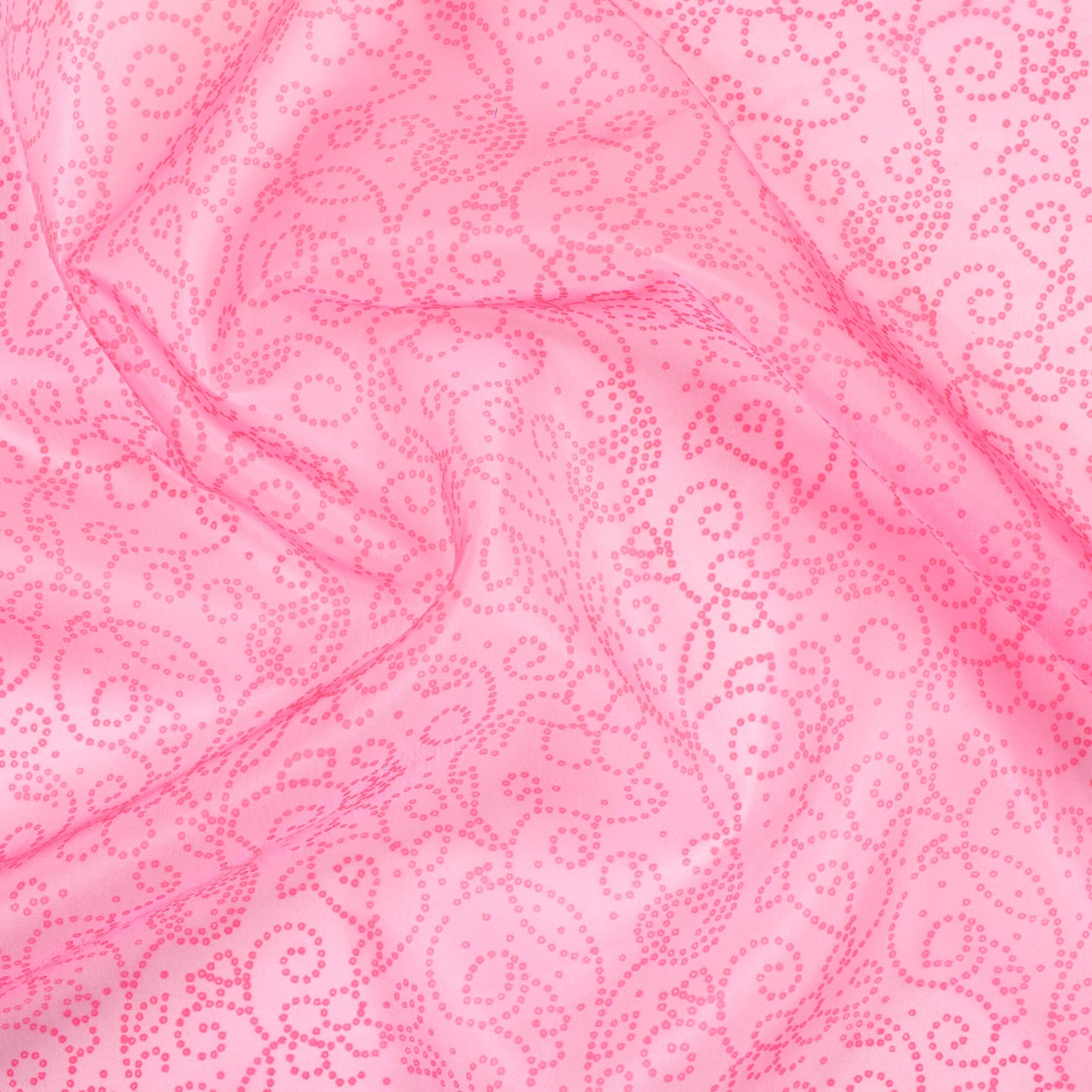 Baby Pink Bandhanii Pattern Digital Print Organza Satin Fabric
