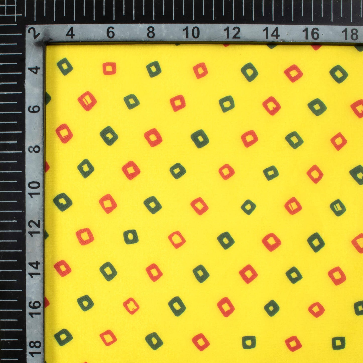 Lemon Yellow And Red Bandhanii Pattern Digital Print Organza Satin Fabric