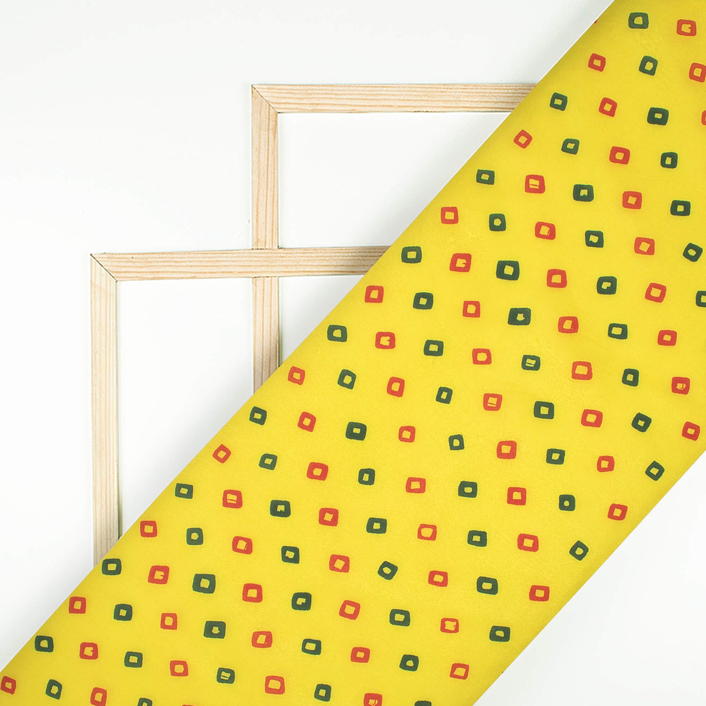 Lemon Yellow And Red Bandhanii Pattern Digital Print Organza Satin Fabric