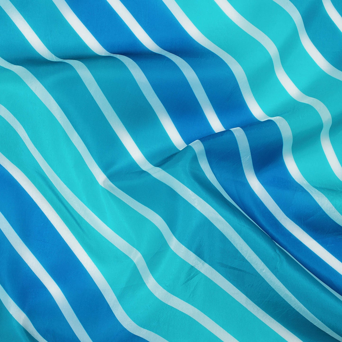 Aqua And Royal Blue Stripes Pattern Digital Print Organza Satin Fabric