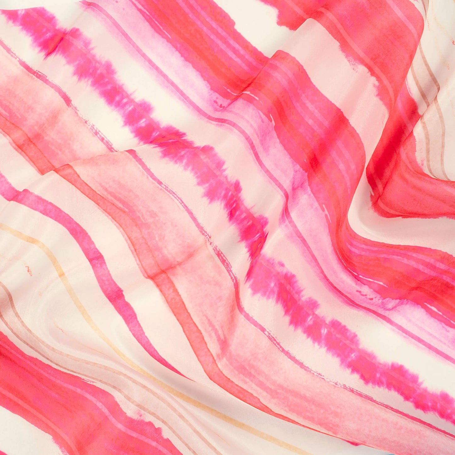 Dark Pink And White Leheriya Pattern Digital Print Organza Satin Fabric