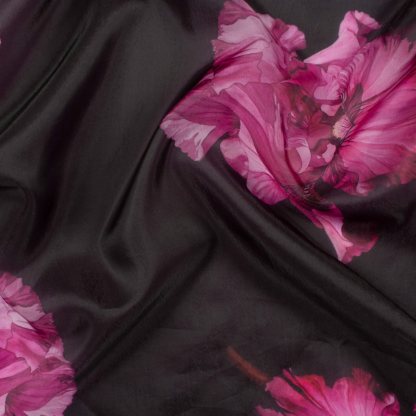 Black And Wine Purple Abstract Pattern Digital Print Organza Satin Fabric