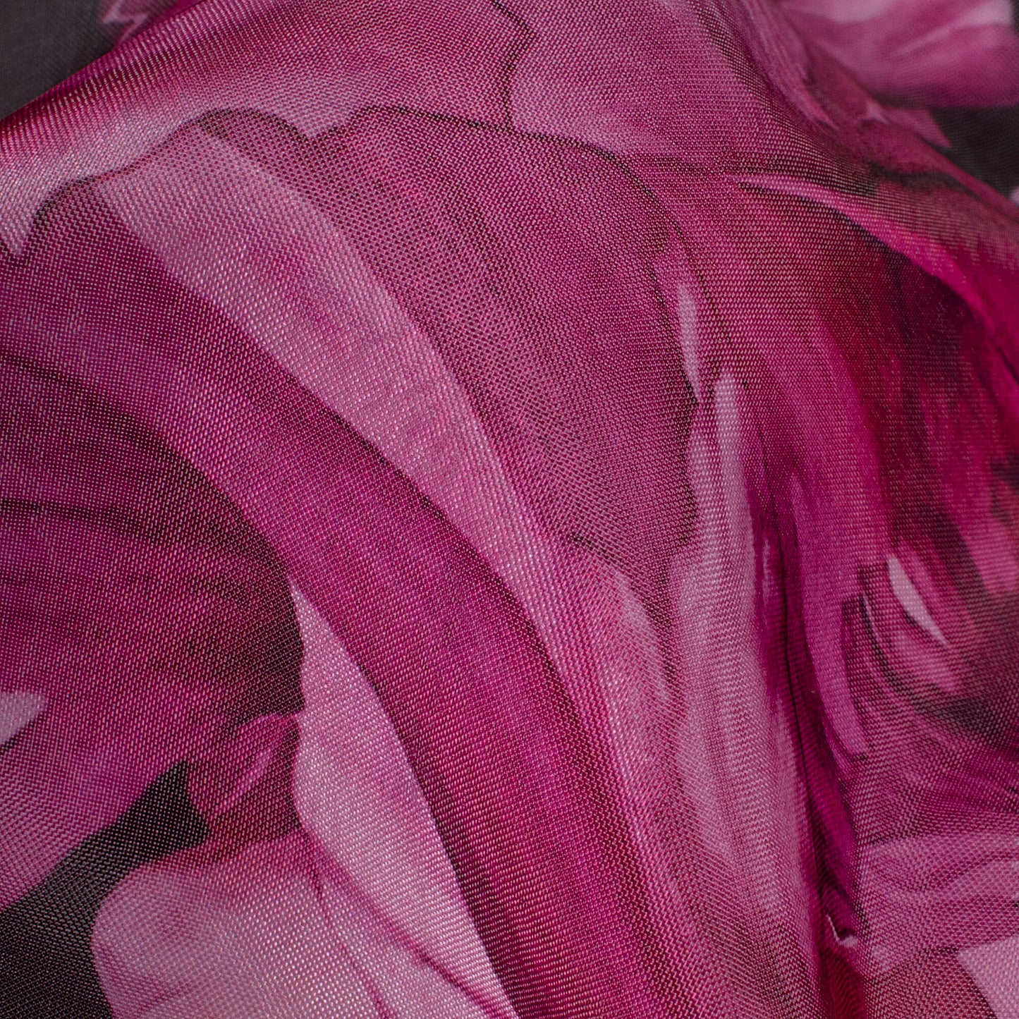 Black And Wine Purple Abstract Pattern Digital Print Organza Satin Fabric