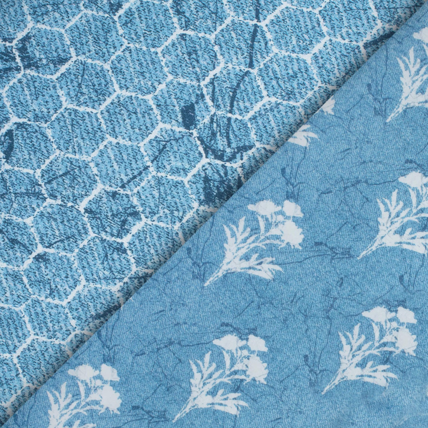 Carolina Blue And White Geometric Pattern Digital Print Crepe Silk Fabric