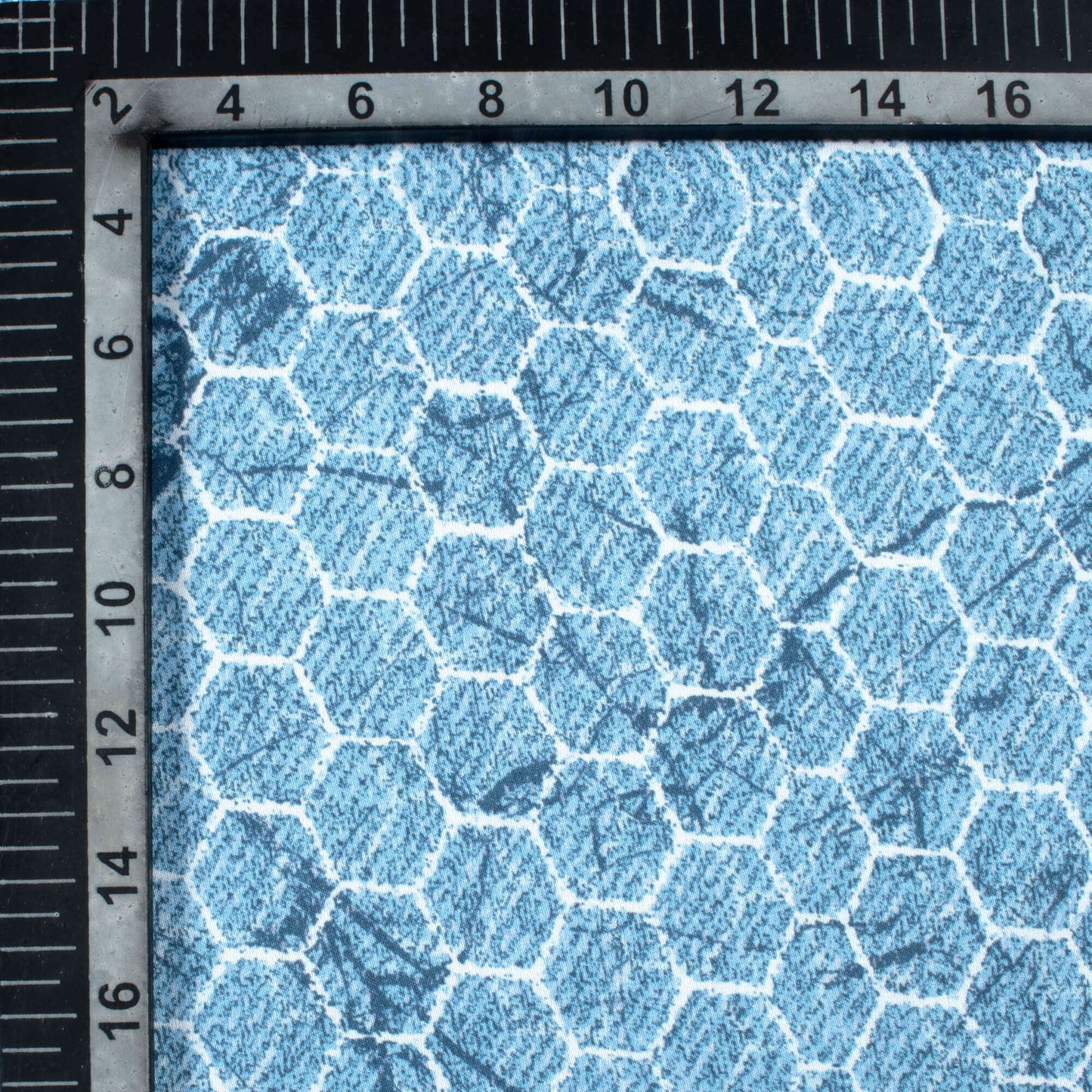 Carolina Blue And White Geometric Pattern Digital Print Crepe Silk Fabric