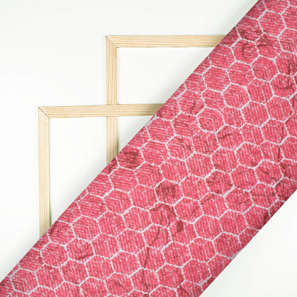 Punch Pink And White Geometric Pattern Digital Print Crepe Silk Fabric
