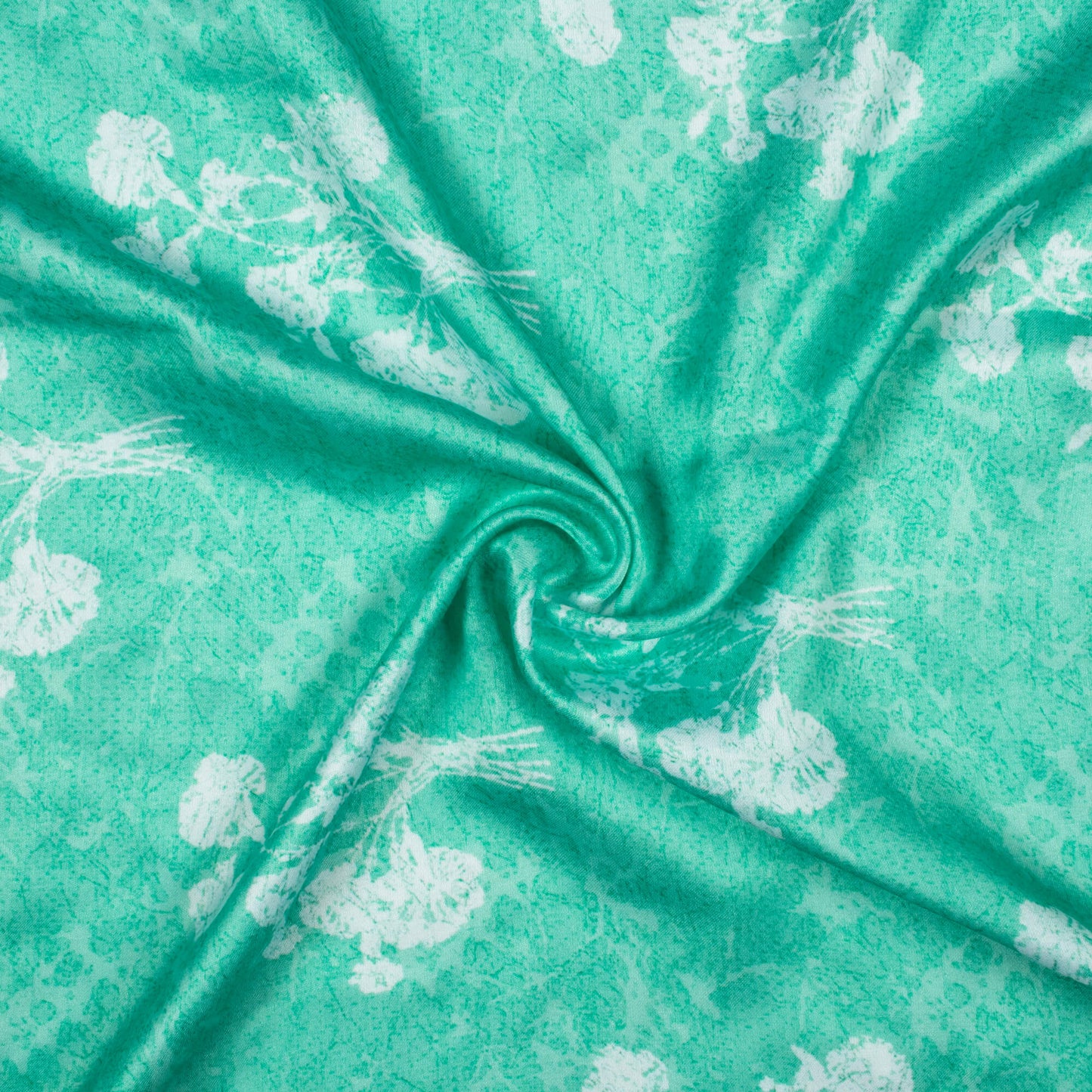 Mint Green And White Floral Pattern Digital Print Crepe Silk Fabric