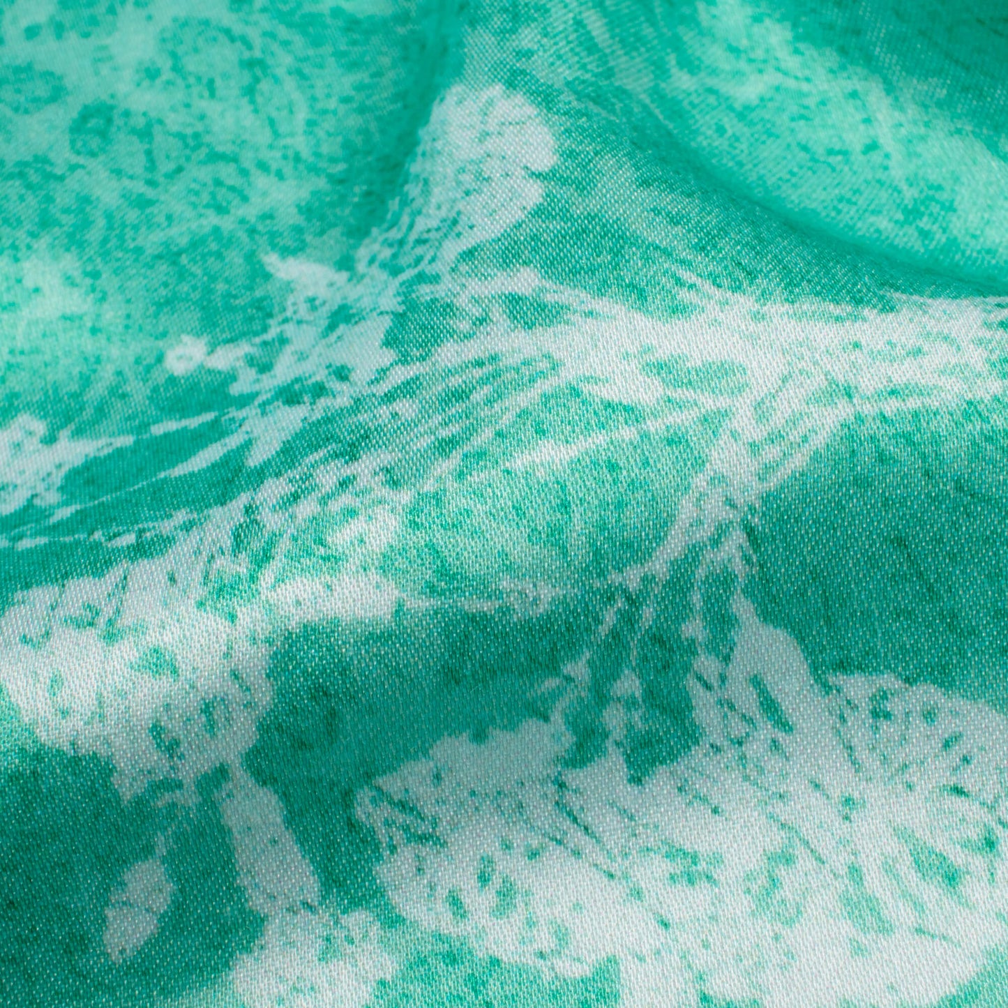 Mint Green And White Floral Pattern Digital Print Crepe Silk Fabric