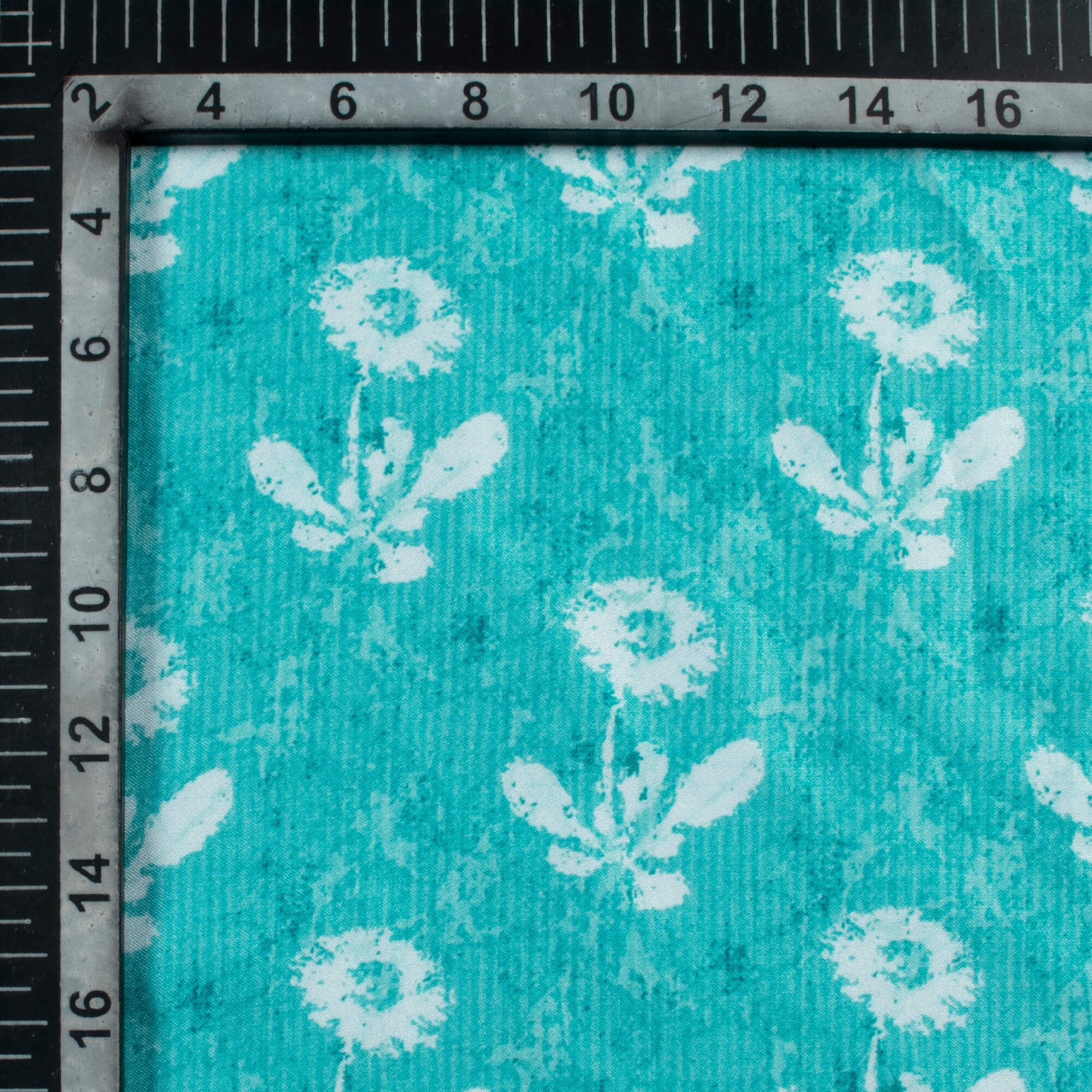 Electric Blue And White Floral Pattern Digital Print Crepe Silk Fabric