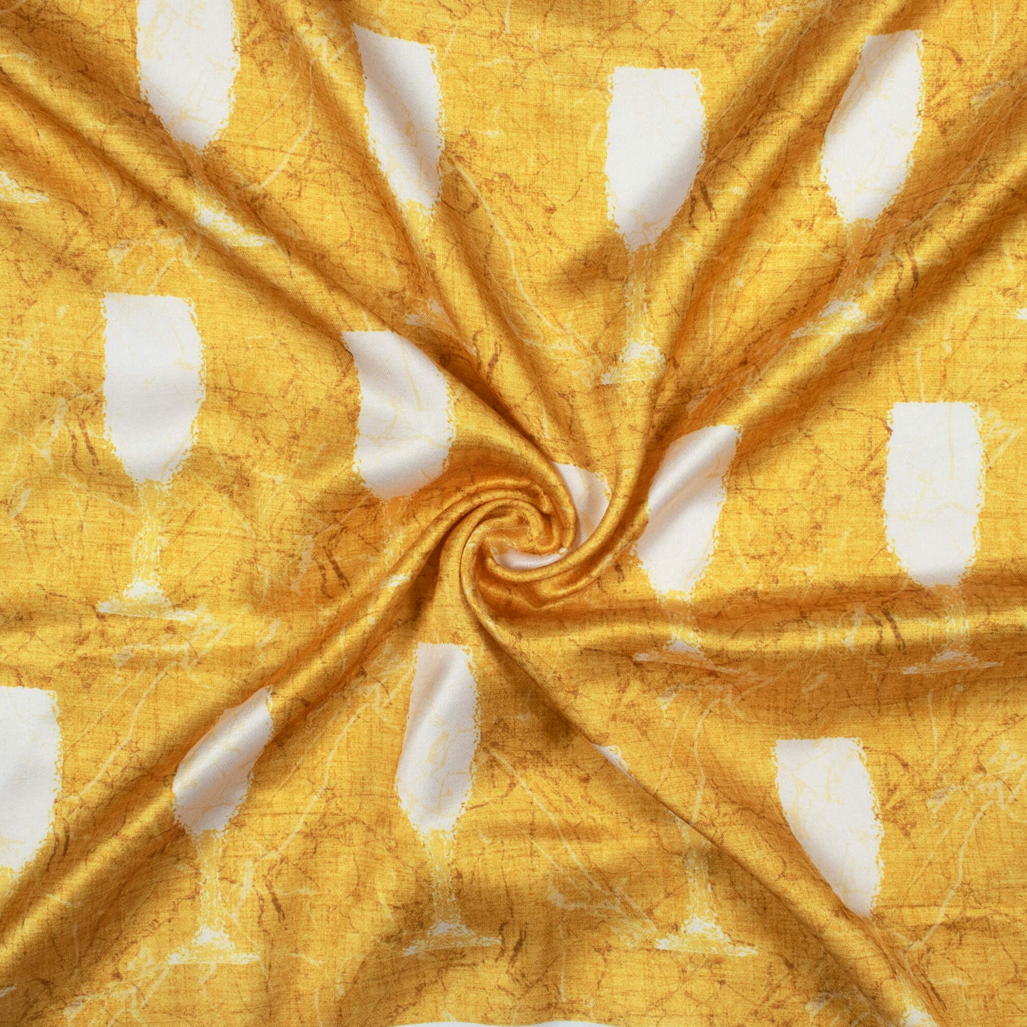 Gold Yellow And White Quirky Pattern Digital Print Crepe Silk Fabric