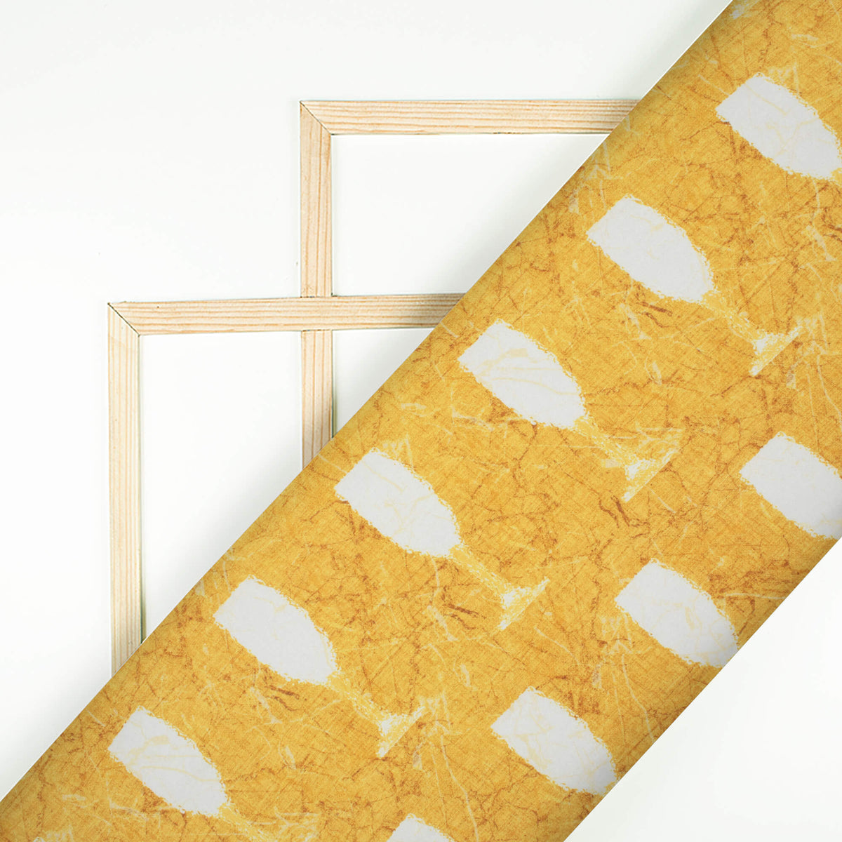 Gold Yellow And White Quirky Pattern Digital Print Crepe Silk Fabric