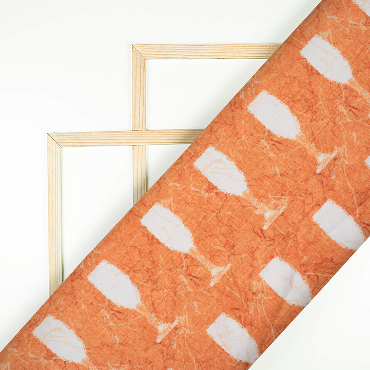 Burnt Orange And White Quirky Pattern Digital Print Crepe Silk Fabric