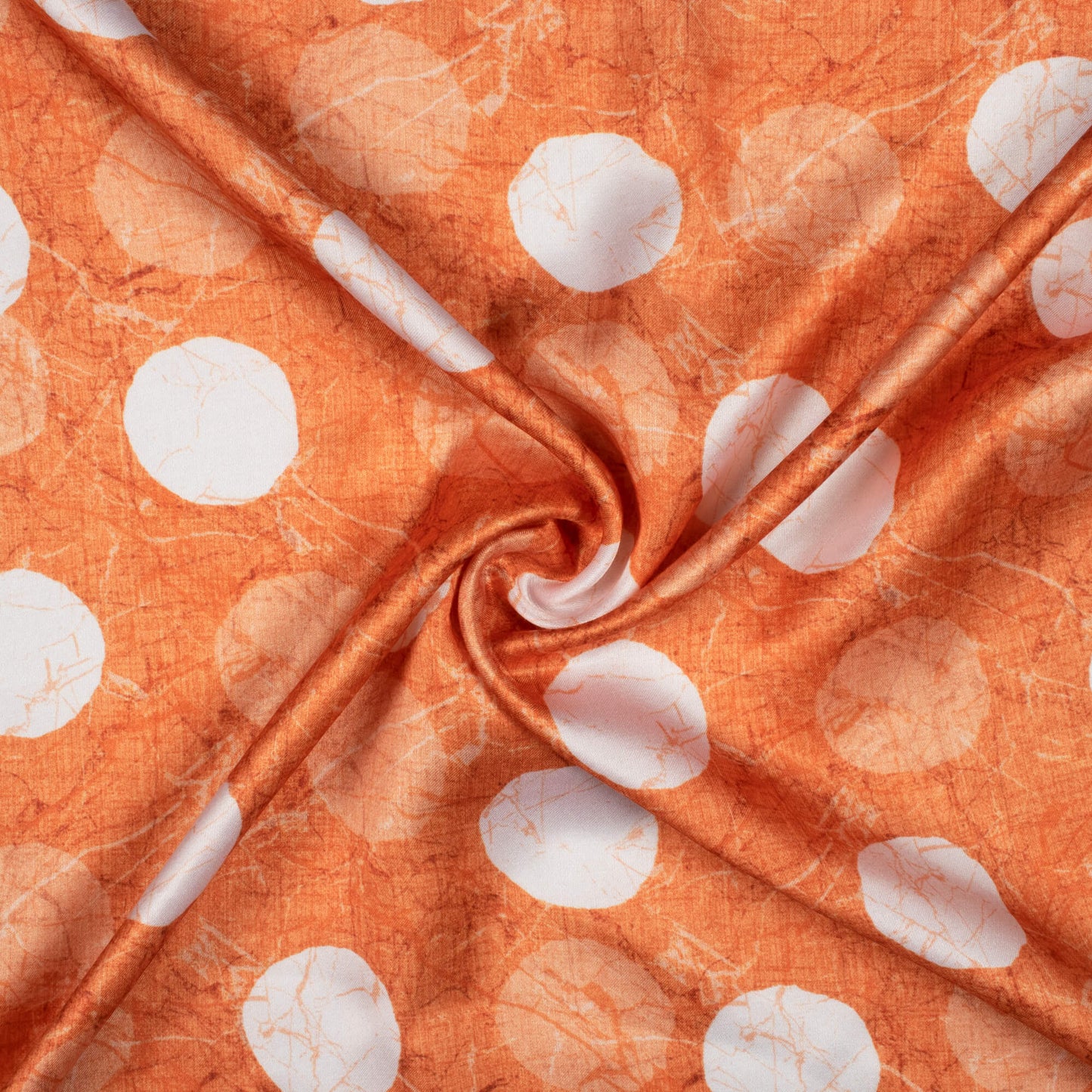 Burnt Orange And White Geometric Pattern Digital Print Crepe Silk Fabric