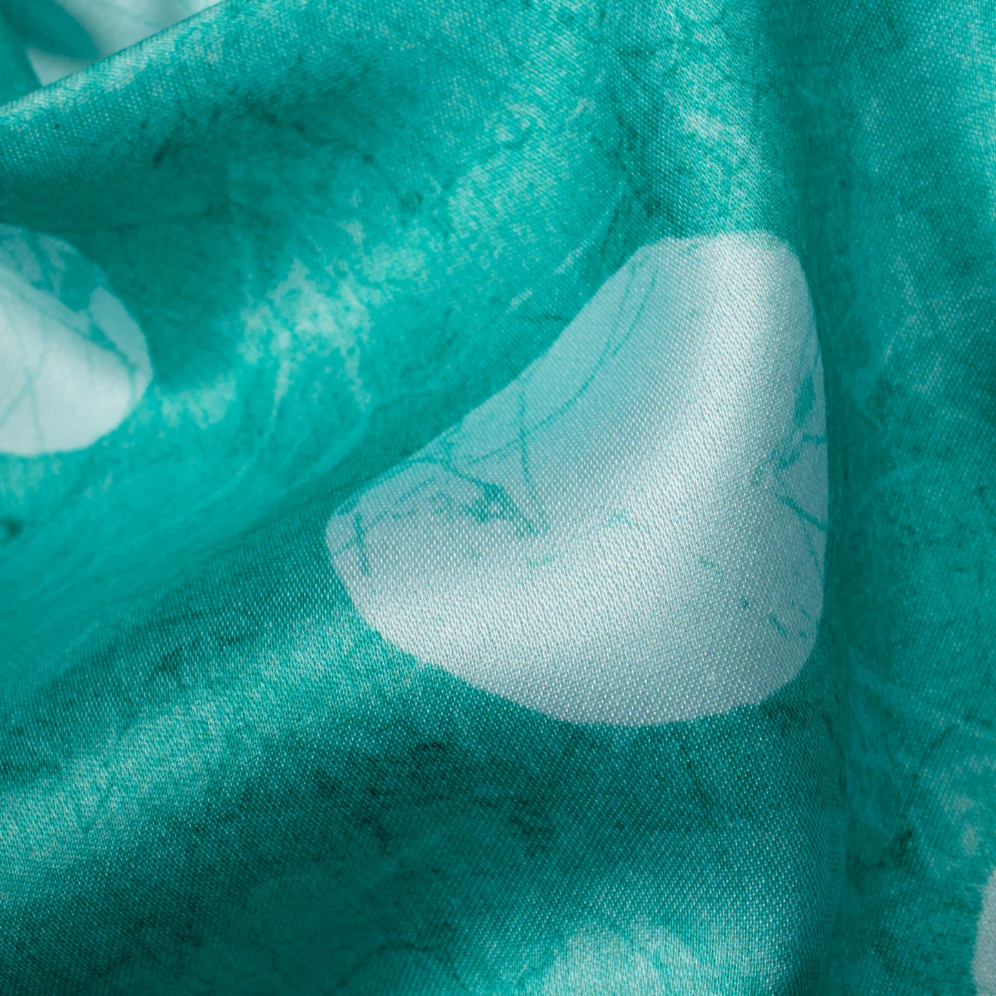 Turquoise And White Geometric Pattern Digital Print Crepe Silk Fabric