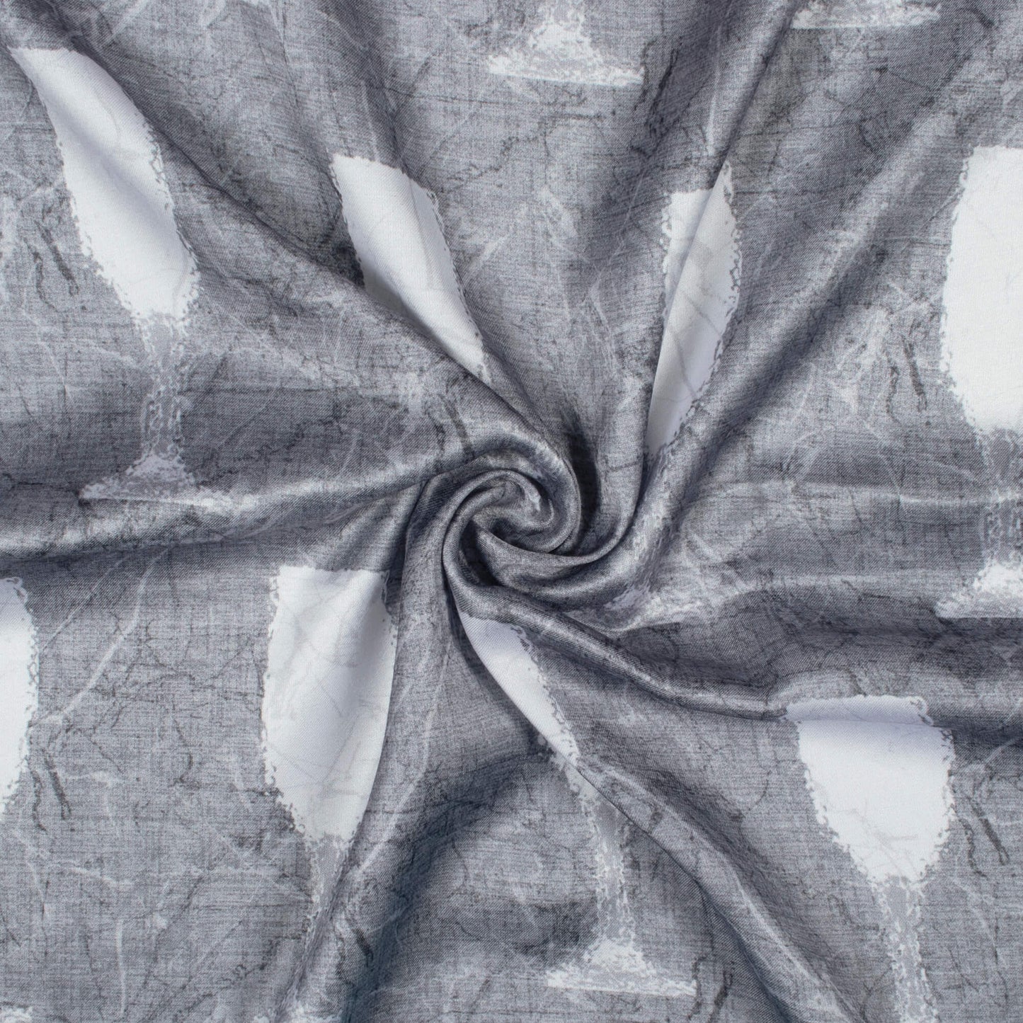 Grey And White Quirky Pattern Digital Print Crepe Silk Fabric