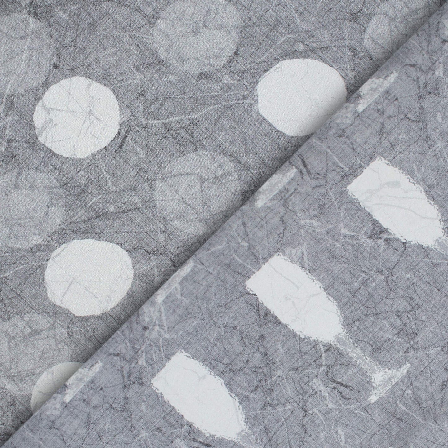 Grey And White Quirky Pattern Digital Print Crepe Silk Fabric