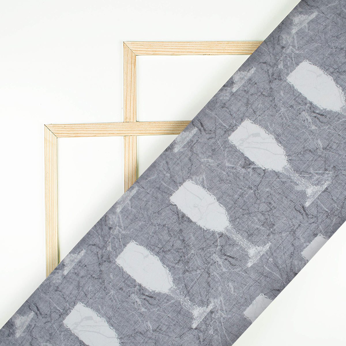 Grey And White Quirky Pattern Digital Print Crepe Silk Fabric