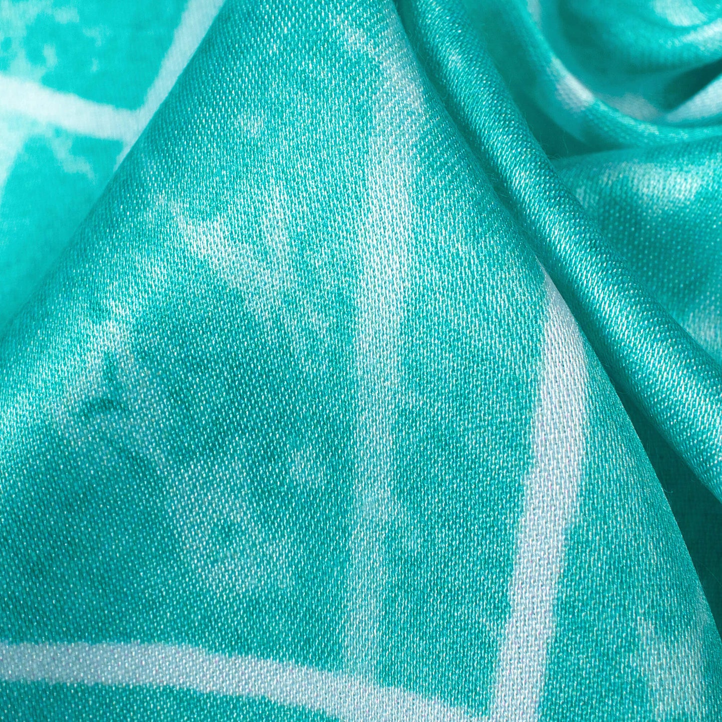 Electric Blue And White Geometric Pattern Digital Print Crepe Silk Fabric