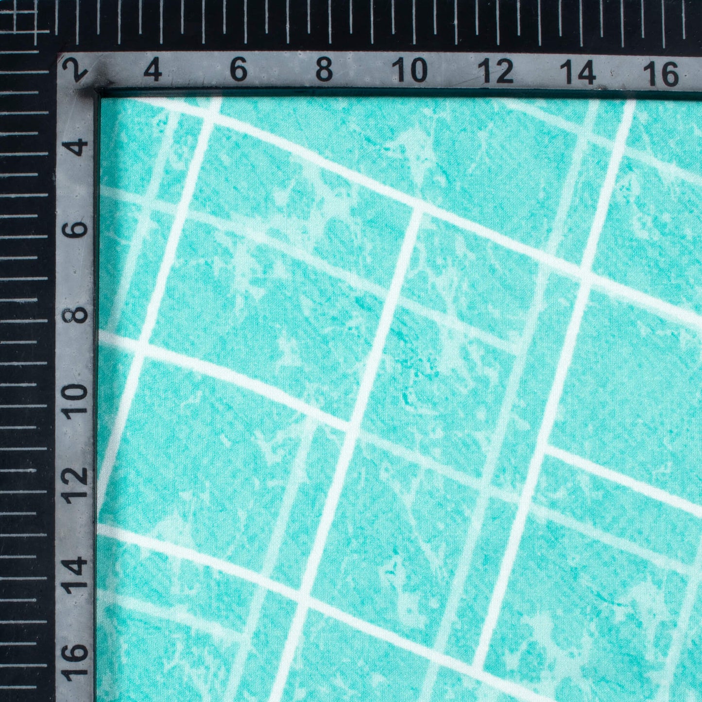 Electric Blue And White Geometric Pattern Digital Print Crepe Silk Fabric