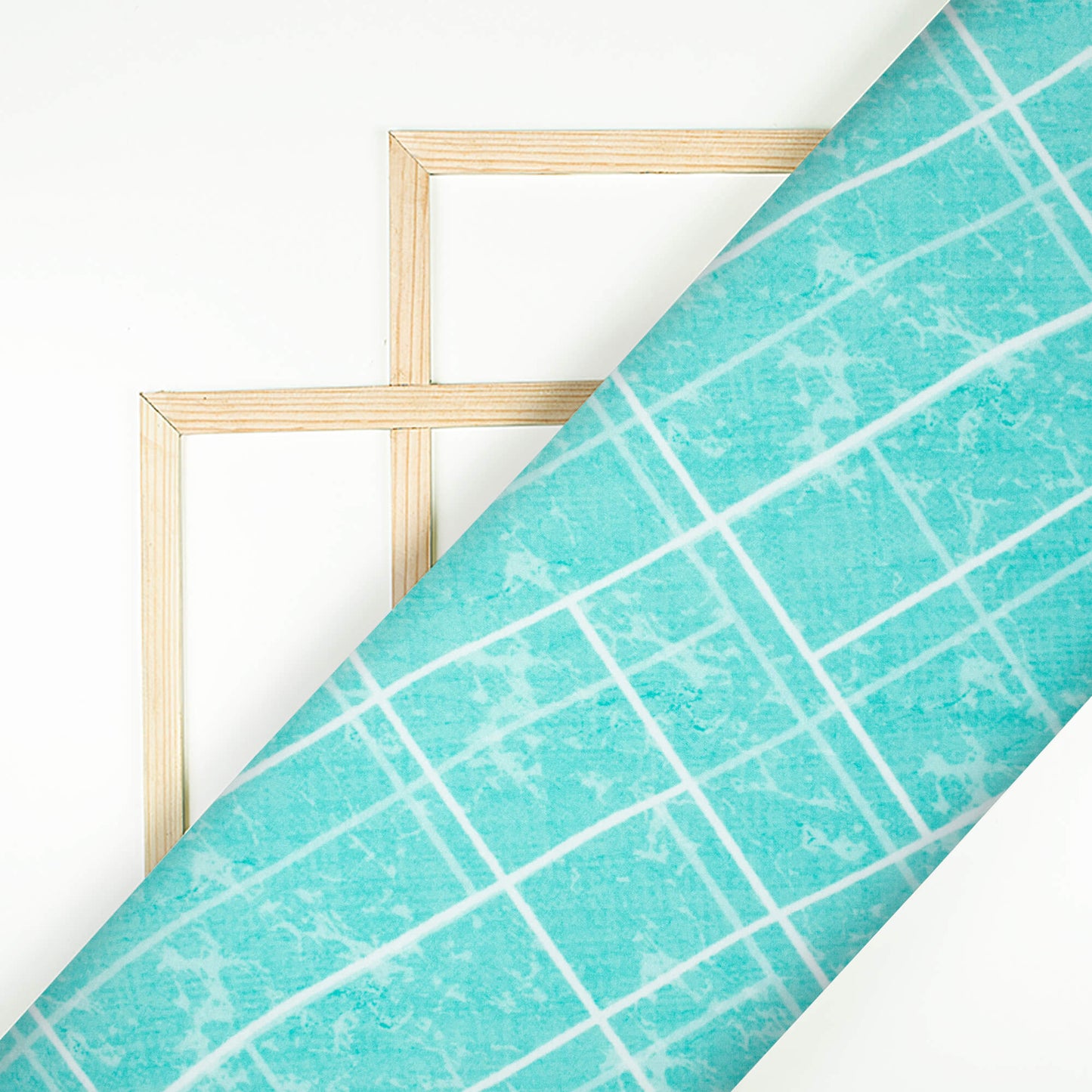 Electric Blue And White Geometric Pattern Digital Print Crepe Silk Fabric