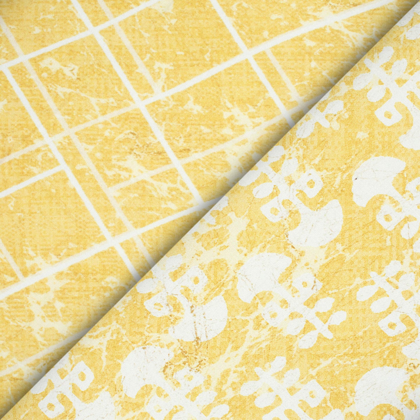 Mellow Yellow And White Booti Pattern Digital Print Crepe Silk Fabric