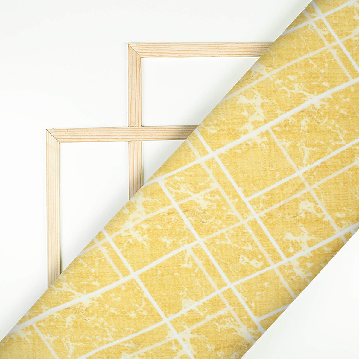 Mellow Yellow And White Geometric Pattern Digital Print Crepe Silk Fabric