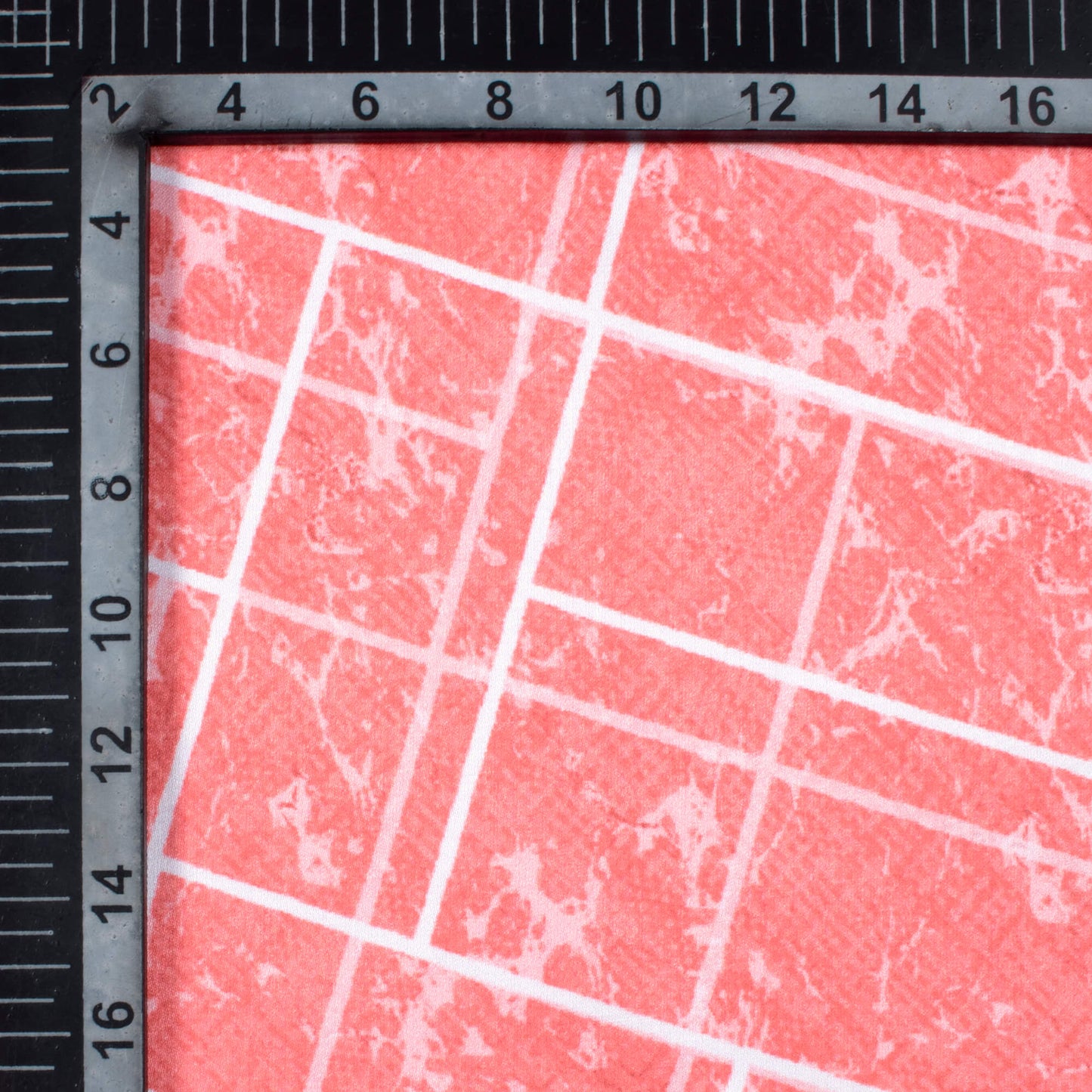 Brick Pink And White Geometric Pattern Digital Print Crepe Silk Fabric