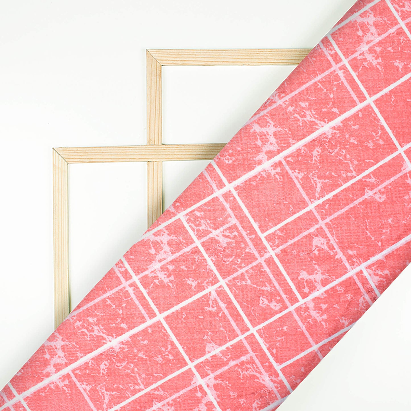 Brick Pink And White Geometric Pattern Digital Print Crepe Silk Fabric