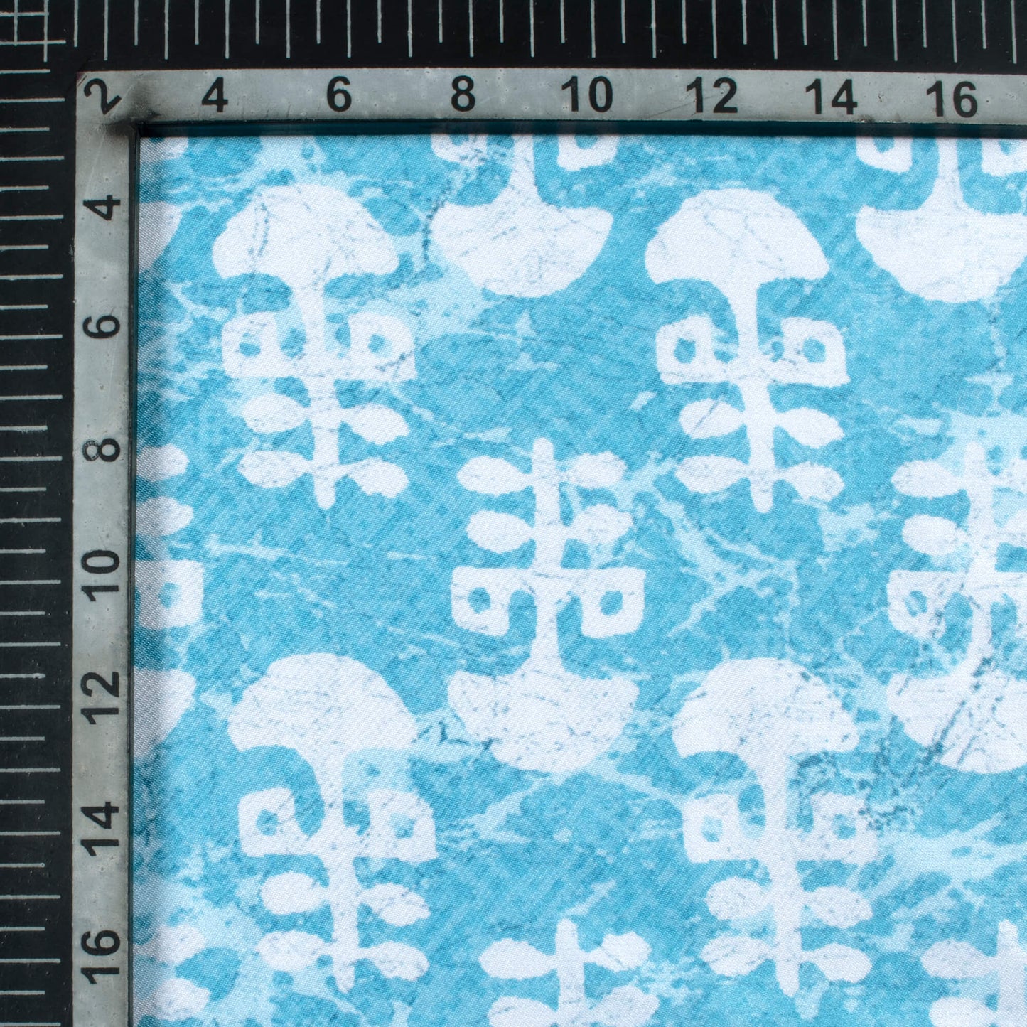 Sky Blue And White Booti Pattern Digital Print Crepe Silk Fabric