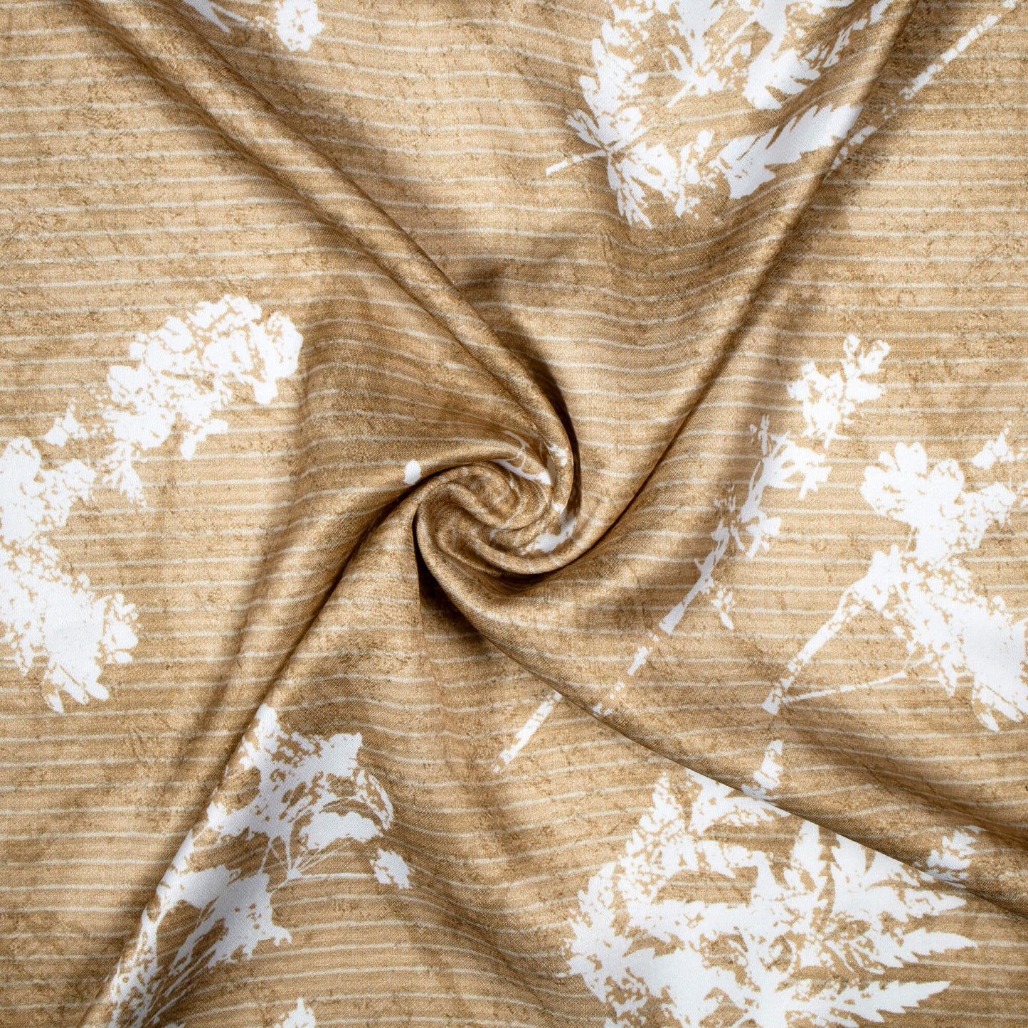 Tortilla Brown And White Leaf Pattern Digital Print Crepe Silk Fabric
