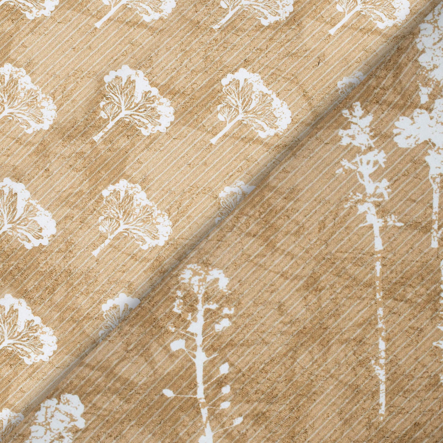 Tortilla Brown And White Leaf Pattern Digital Print Crepe Silk Fabric