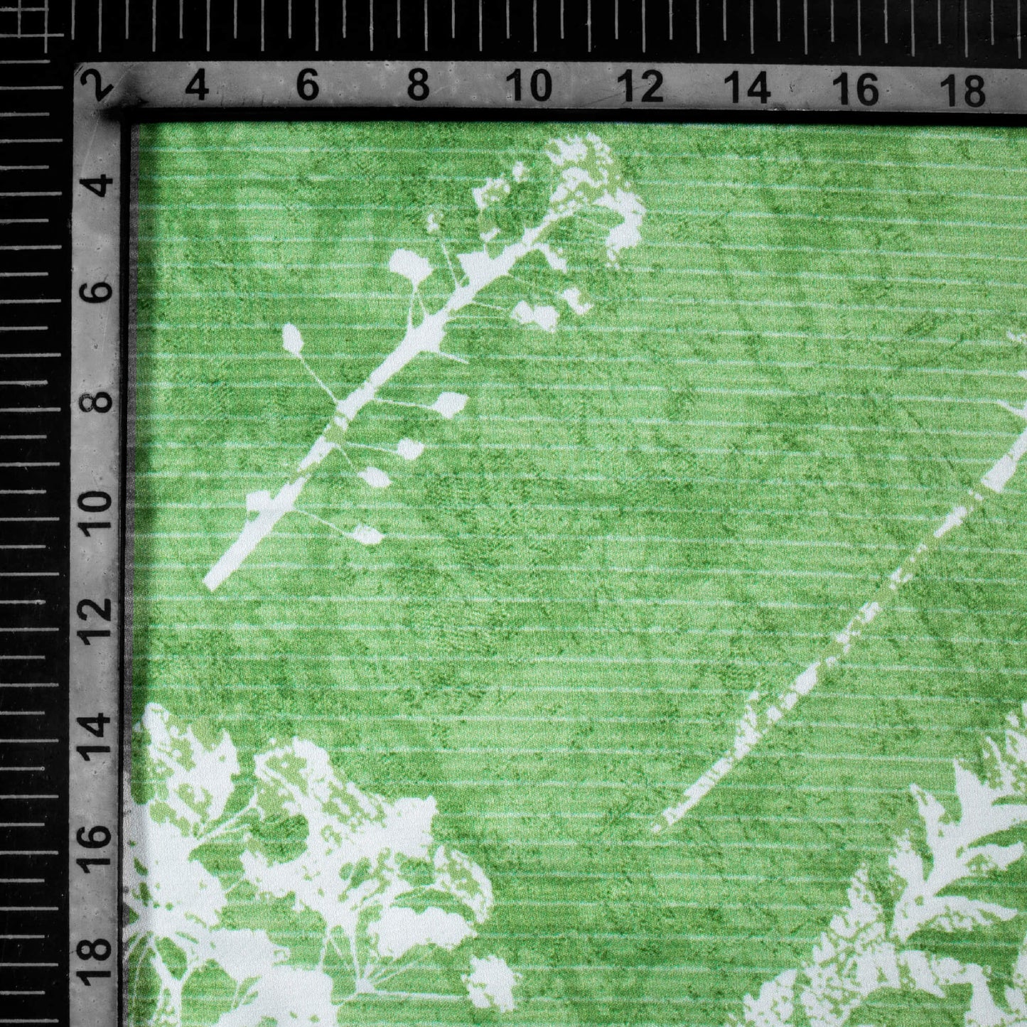 Glade Green And White Leaf Pattern Digital Print Crepe Silk Fabric
