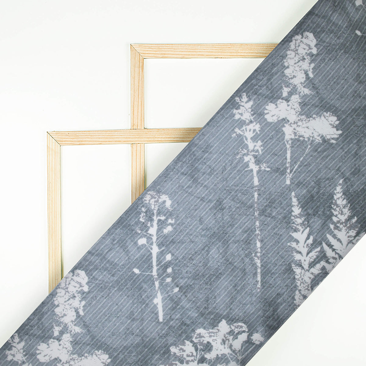 Grey And White Leaf Pattern Digital Print Crepe Silk Fabric