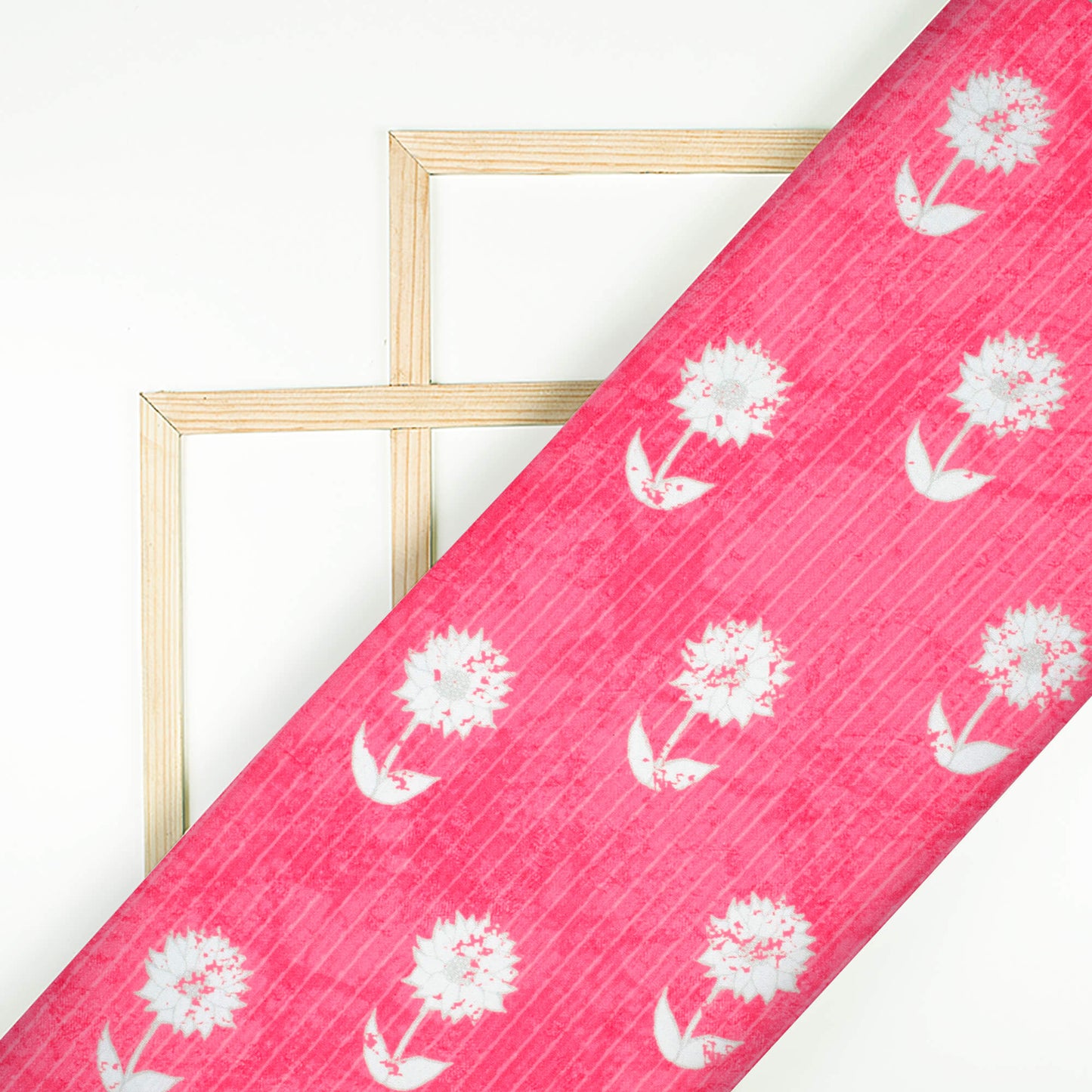 Hot Pink And White Floral Pattern Digital Print Crepe Silk Fabric
