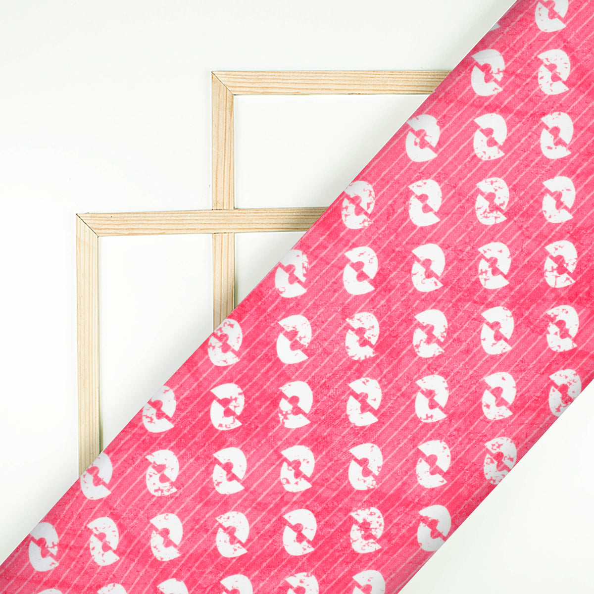 Hot Pink And White Quirky Pattern Digital Print Crepe Silk Fabric