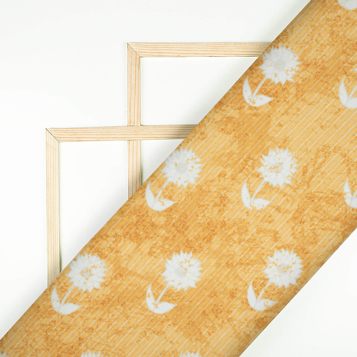 Dijon Yellow And White Floral Pattern Digital Print Crepe Silk Fabric