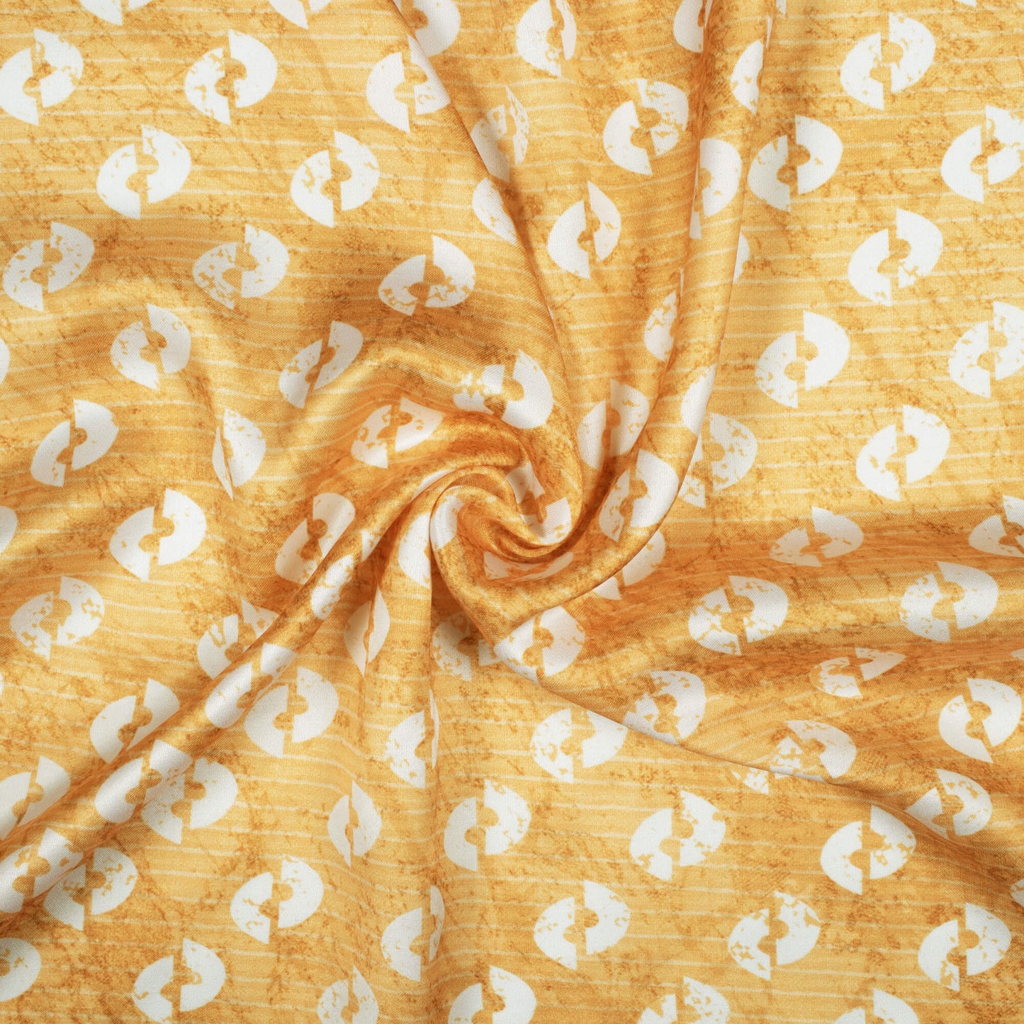 Dijon Yellow And White Quirky Pattern Digital Print Crepe Silk Fabric
