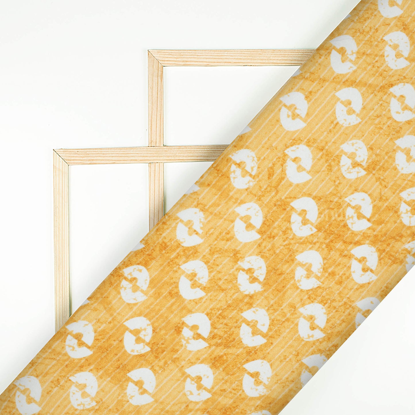 Dijon Yellow And White Quirky Pattern Digital Print Crepe Silk Fabric