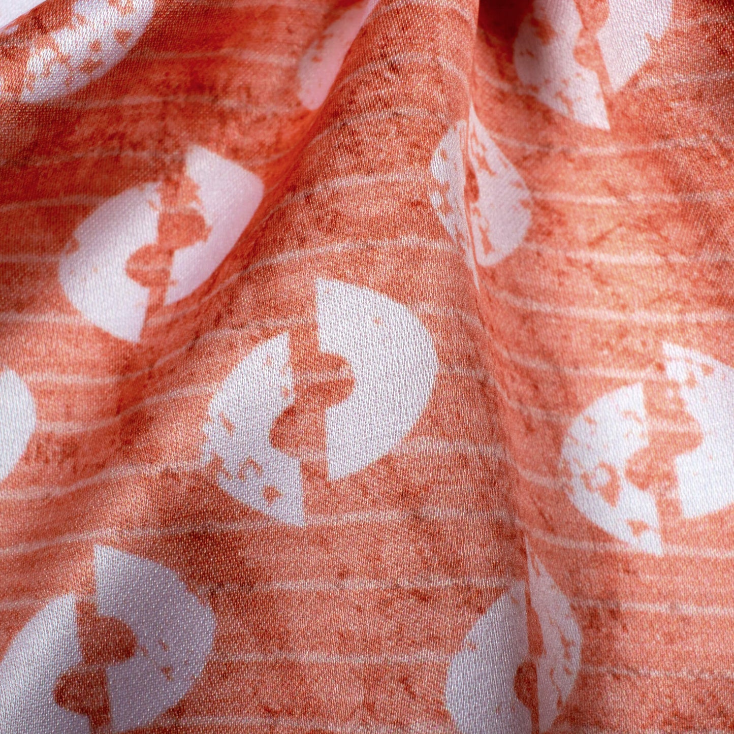 Coral Peach And White Quirky Pattern Digital Print Crepe Silk Fabric