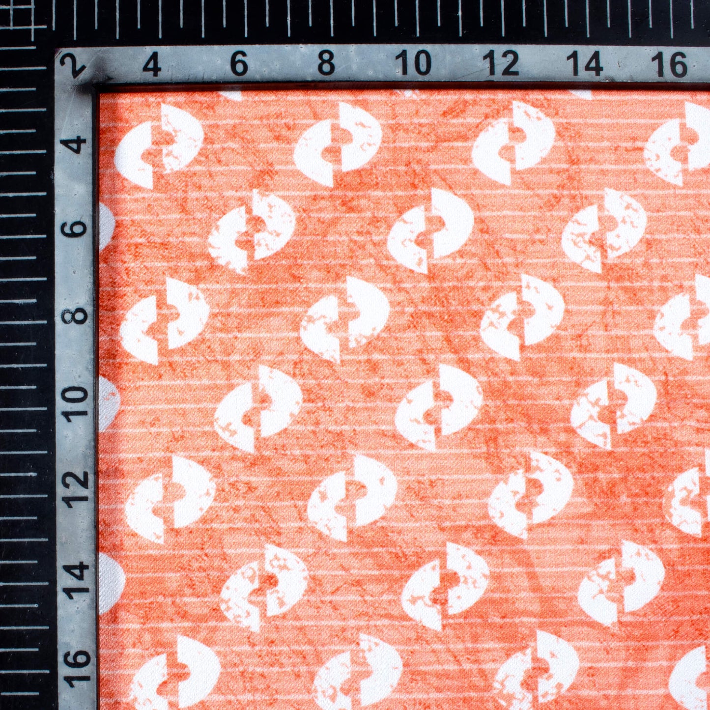 Coral Peach And White Quirky Pattern Digital Print Crepe Silk Fabric
