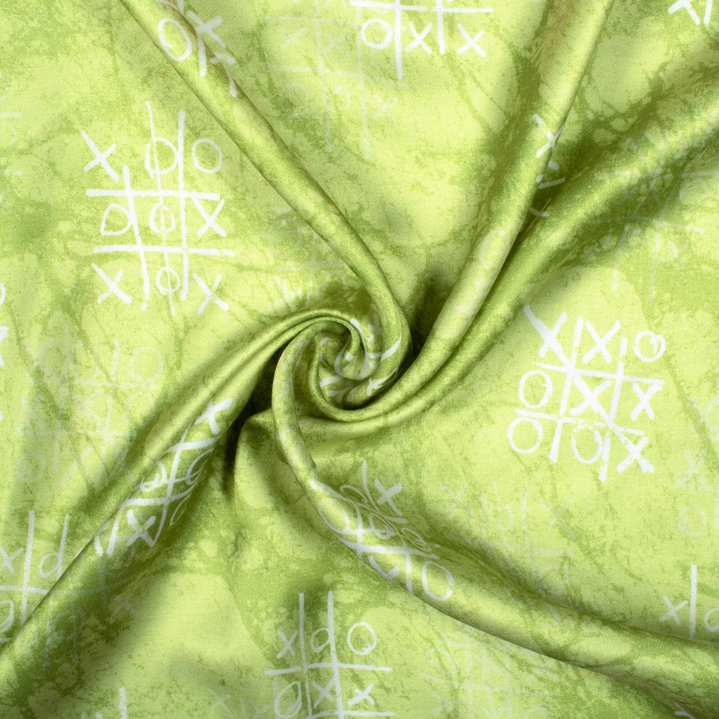 Fern Green And White Quirky Pattern Digital Print Crepe Silk Fabric