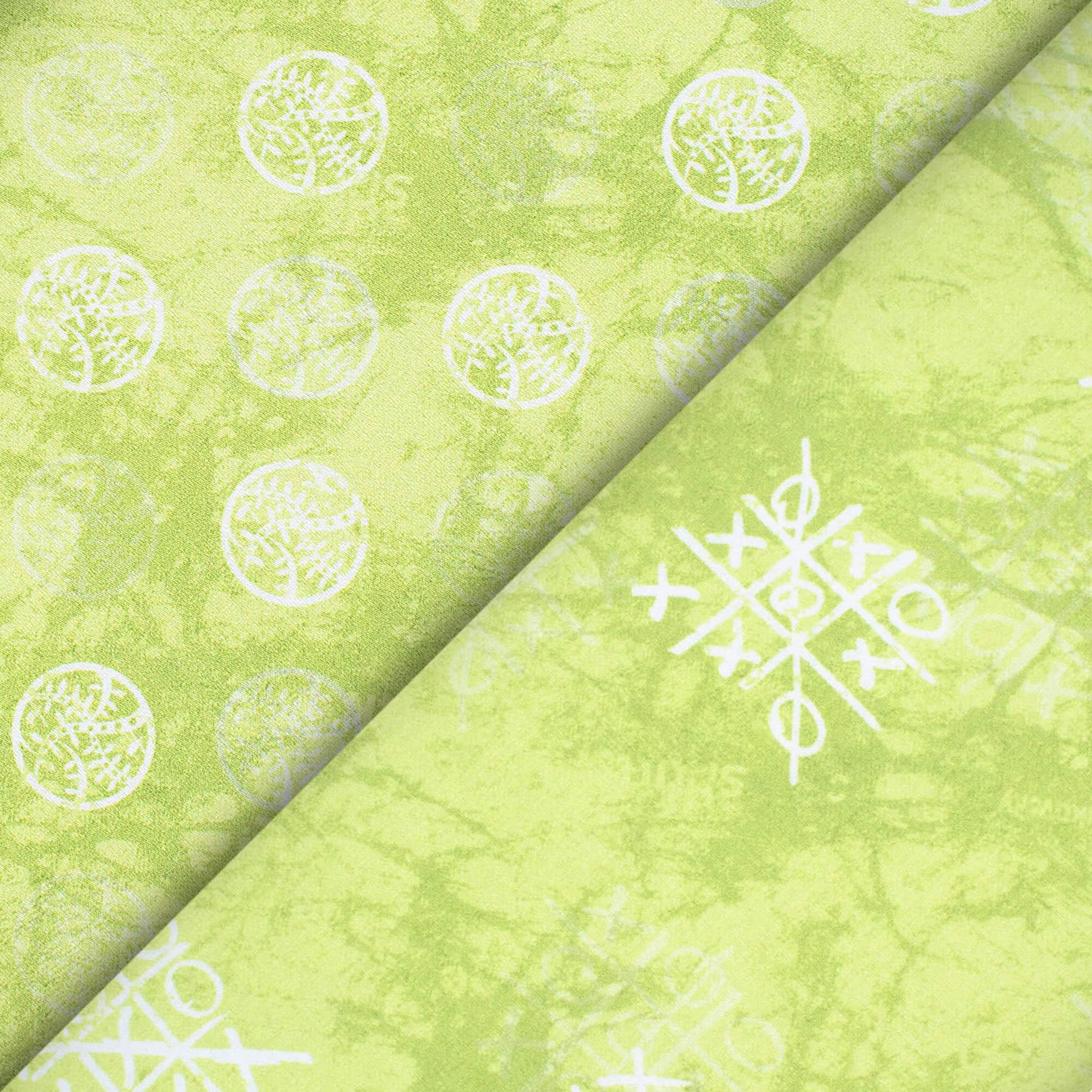 Fern Green And White Quirky Pattern Digital Print Crepe Silk Fabric