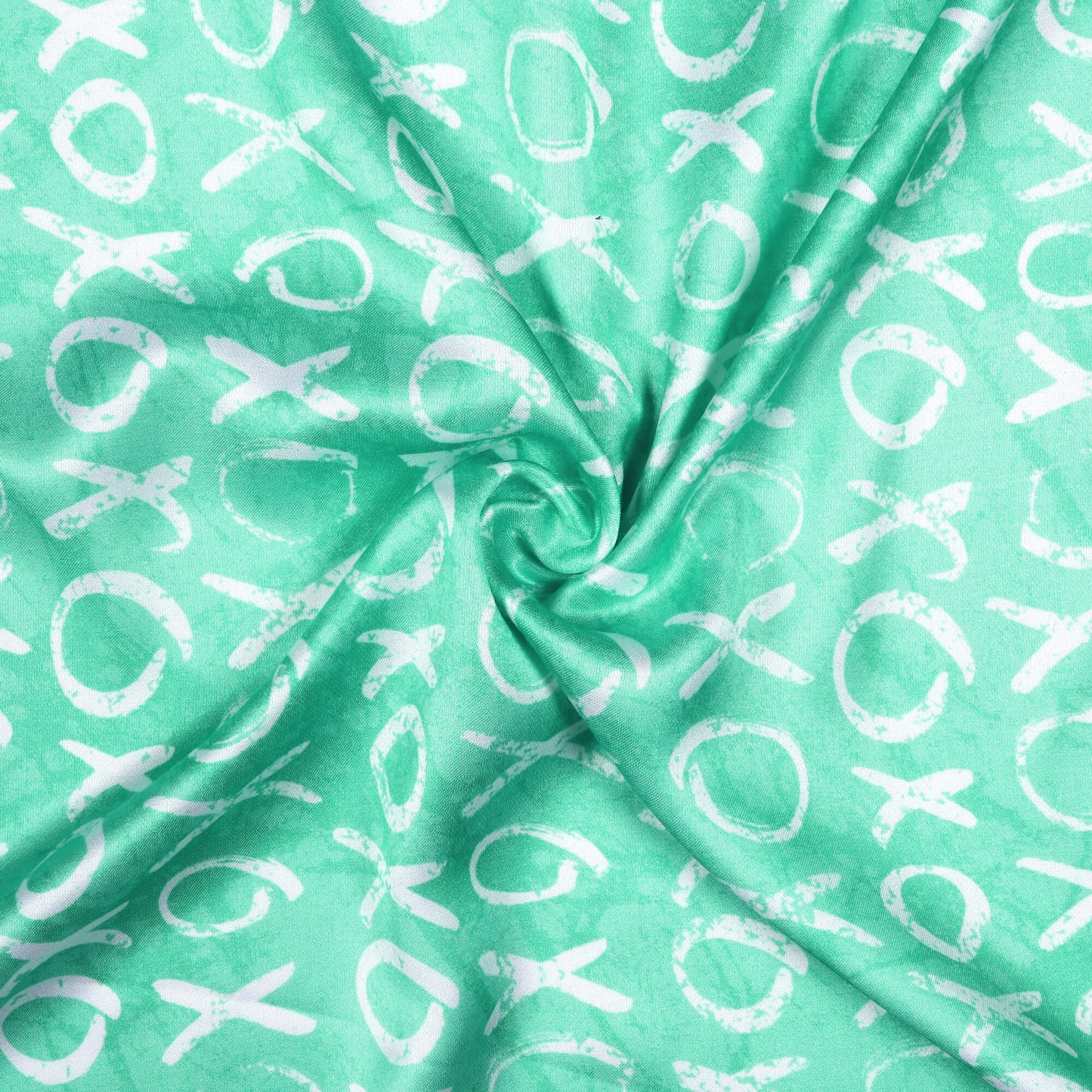 Turquoise And White Quirky Pattern Digital Print Crepe Silk Fabric