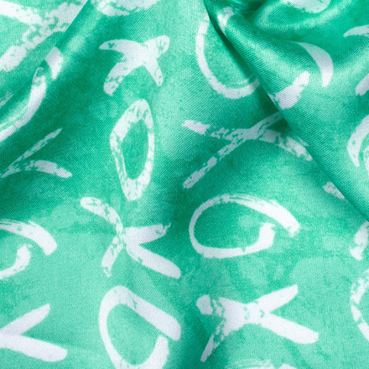 Turquoise And White Quirky Pattern Digital Print Crepe Silk Fabric