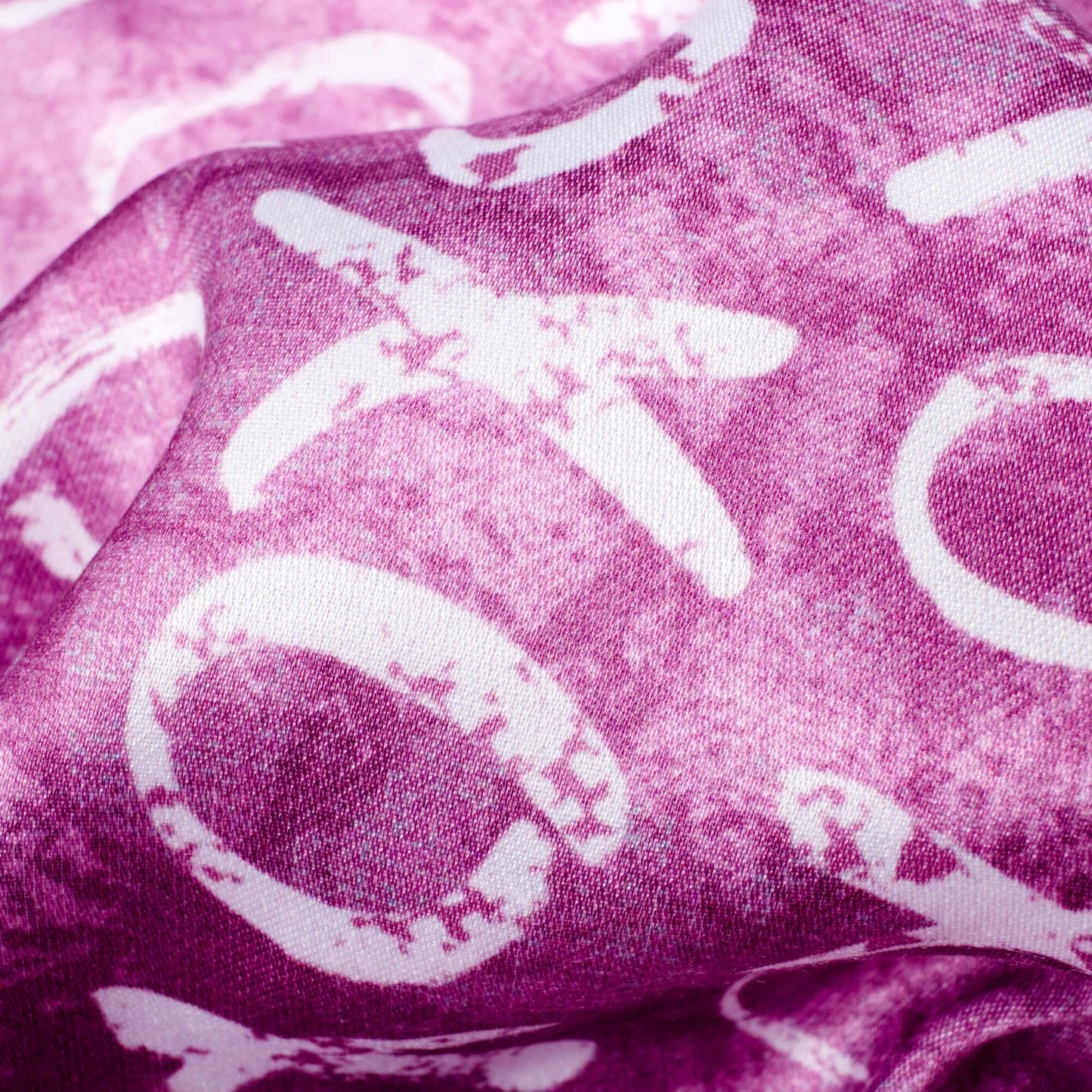 Orchid Purple And White Quirky Pattern Digital Print Crepe Silk Fabric