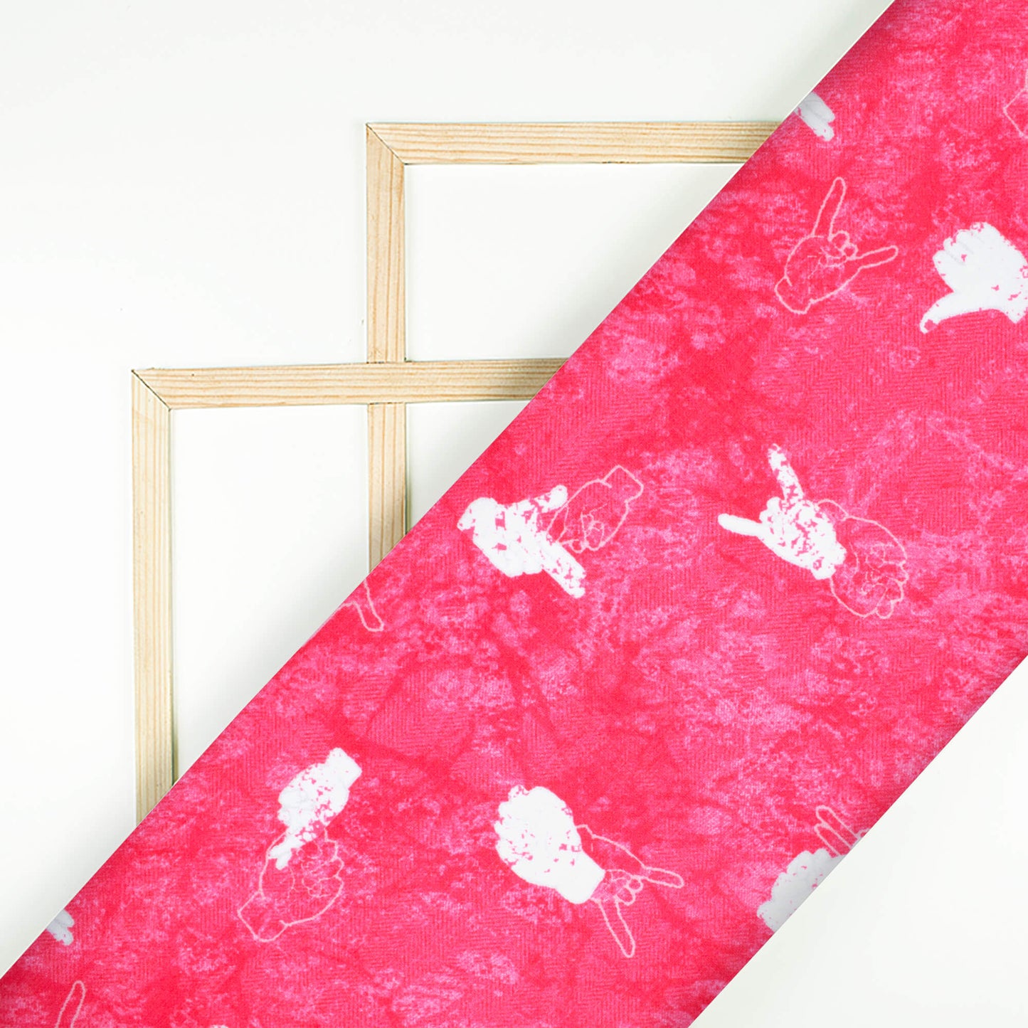 Deep Pink And White Quirky Pattern Digital Print Crepe Silk Fabric