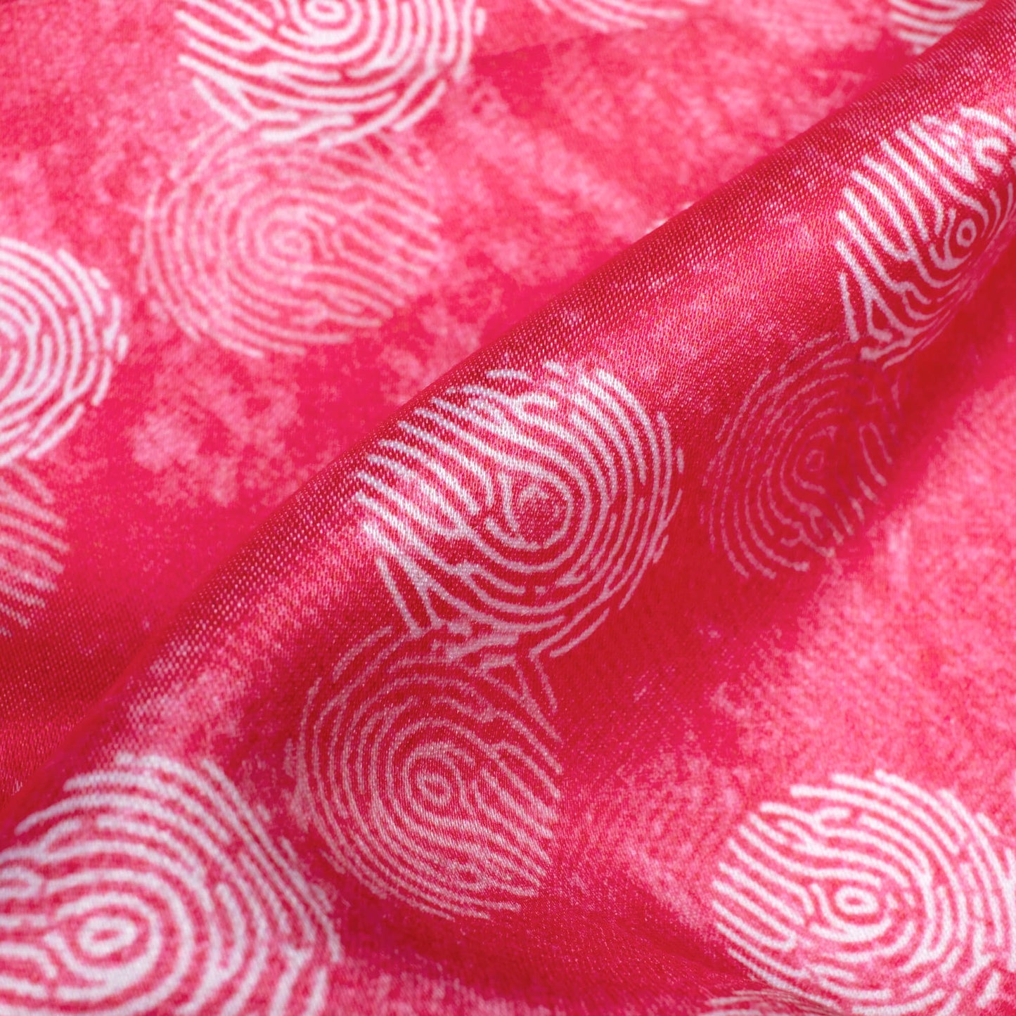 Deep Pink And White Quirky Pattern Digital Print Crepe Silk Fabric